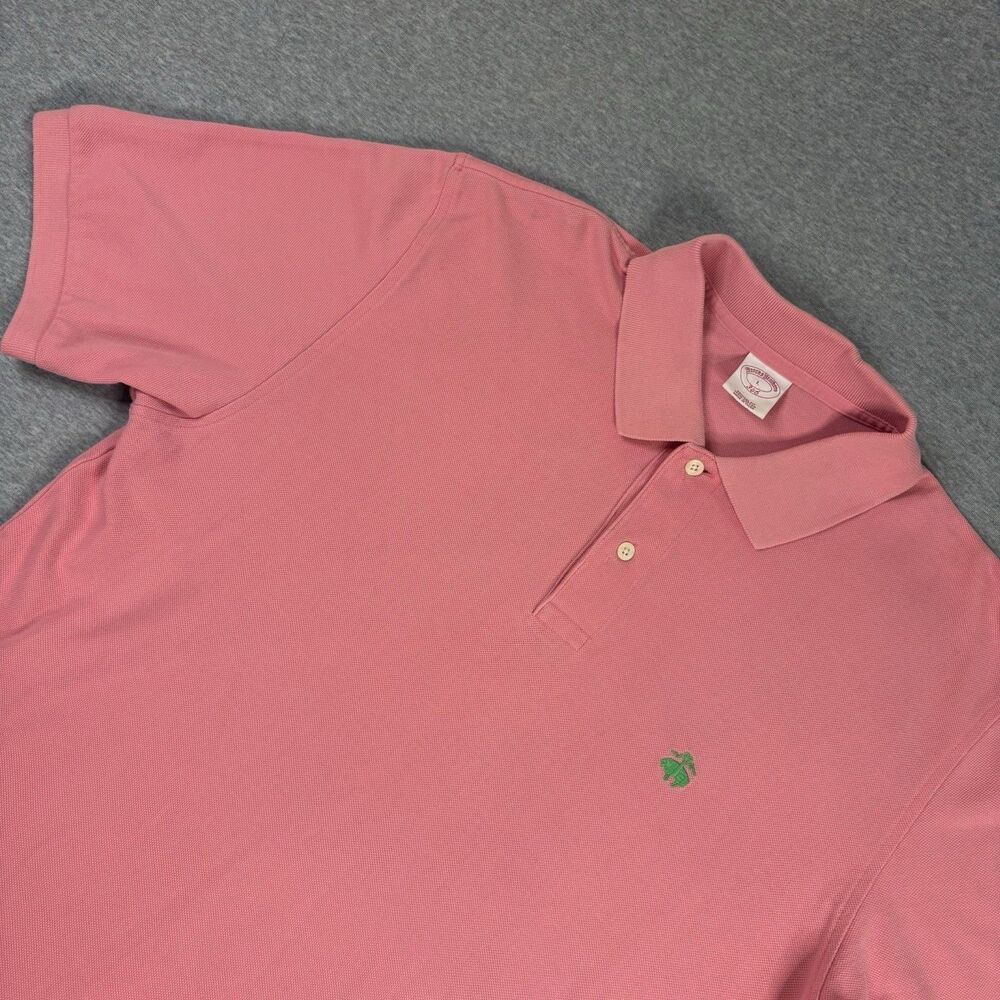 Brooks Brothers 346 Polo Shirt Mens Large Pink Green Logo Cotton Golf Preppy - Picture 1 of 13